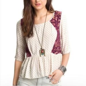 Free People Top Pink Paisley Dandelion Peasant Blouse - Red Cream Size M
